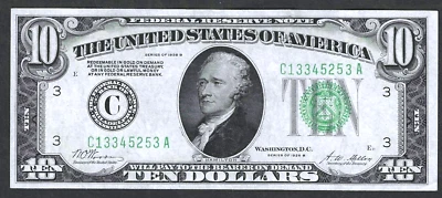 1928-B $10 PHILADELPHIA FEDERAL RESERVE ~ CHOICE CRISP ABOUT UNCIRCULATED NOTE - Image 1 of 2