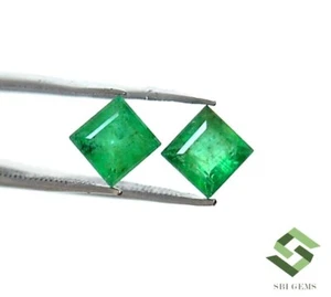1.46 CTS Certified Natural Emerald Square Cut Pair 5 mm Loose Gemstones - Picture 1 of 8