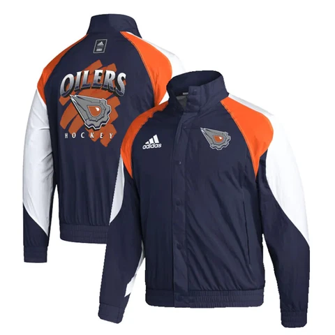 Men's Edmonton Oilers adidas Navy Blue Reverse Retro 2.0 - Button Up Jacket Cover