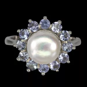 Sommer 925 Silberring Rund Tansanit Perle Edelstein Schmuck 8.5 - Bild 1 von 9