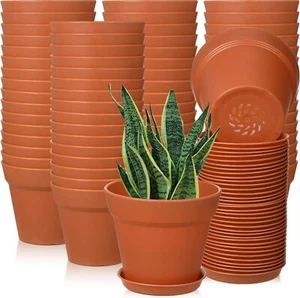 54 Pack 4 Inch Plant Pots Bulk Small Planter with Drainage Hole and Saucer Sm... - Picture 1 of 3