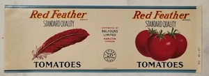 LABEL Can Red Feather Tomatoes Balfours Hamilton Ontario Canada - Picture 1 of 2