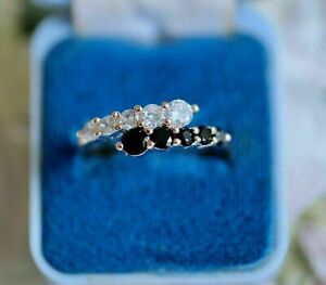 2CT Simulated Black & White Diamond Promise Wedding Band Ring 14k Rose Plated