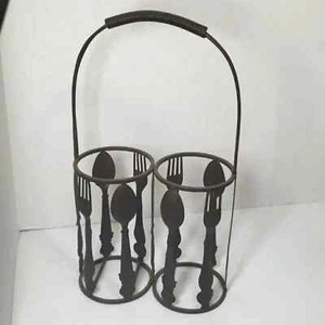 Metal Utensil Wine Holder Picnic Iron Basket Carrier - Picture 1 of 6