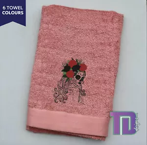 lady skeleton skull flowers boho Embroidered Bath Sheet Towel - Picture 1 of 2