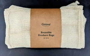 PRODUCE BAGS 100% ORGANIC COTTON DRAWSTRING REUSEABLE NATURAL COLOR 3 Size 6 PK - Picture 1 of 3