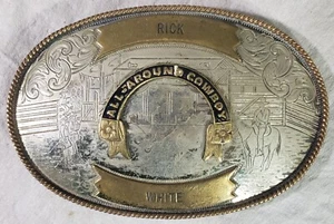 Rick White All Around Cowboy Rodeo Trophy Belt Buckle Nickel Montana Silversmith - Picture 1 of 8