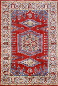 Red Geometric Viss Oriental Area Rug Wool Hand-knotted Living Room Carpet 6x9 - Picture 1 of 18