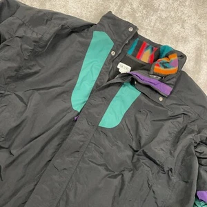 Vintage SKYR Ski Jacket Men's Size XL Black Green Removable Fleece Liner '80s - Picture 1 of 10