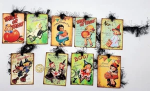 9-Halloween-Retro-Handmade-Journals-Parties-Linen Cardstock-Gift-Hang-Tags - Picture 1 of 1