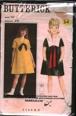 3379 Butterick Vintage SEWING Pattern 1960s Girls A Line Dress Sailor Collar 10 - Image 1 of 2