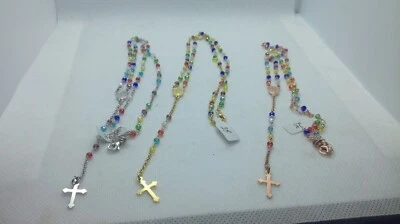 Collana argento donna ROSARIO MULTICOLOR  DORATO RAMATO RODIATO CM 50 NOVITÀ   Y - Immagine 1 di 4