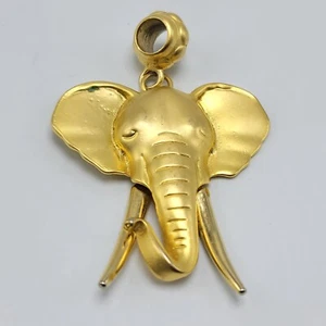 Elephant Pendant Costume Jewelry Gold tone 2" Statement Piece Matte - Picture 1 of 4