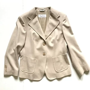 Max Mara Blazer Chaqueta Abrigo Mujer 14 Beige Tostado Lana Dos Botones Sencillo Pecho - Imagen 1 de 11