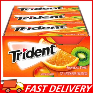 Trident Tropical Twist Sugar Free Gum, 12 Packs of 14 Pcs (168 Total Pieces) - Picture 1 of 11