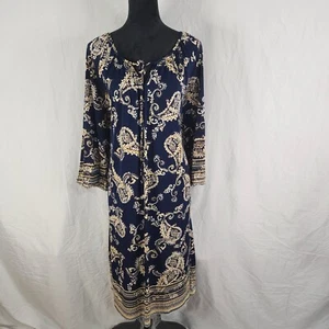 MLLE GABRIELLE Size 3X Navy Paisley Keyhole Neck Slinky Stretch Knit Midi Shift - Picture 1 of 10