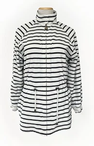 Escada Sport White Blue Striped Velour Waist Cinch Stand Collar Zip Jacket S - Picture 1 of 15