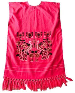 Fabuloso CORAL Peruano Sarape Estilo PAVO REAL CAFTÁN O/S - Imagen 1 de 7