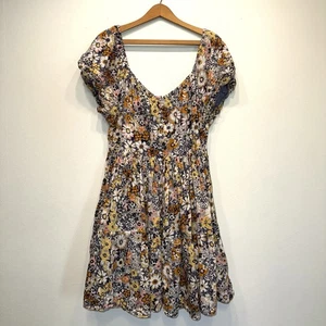 American Eagle Baby Puppe Mini Blumen Kleid Herbstfarben gesmokter Rücken zum Binden XL - Bild 1 von 8