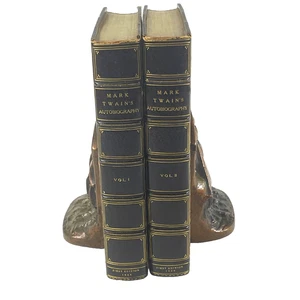Mark Twain's Autobiography 1924 First Edition 2 Volume Set Rare leather - Foto 1 di 17