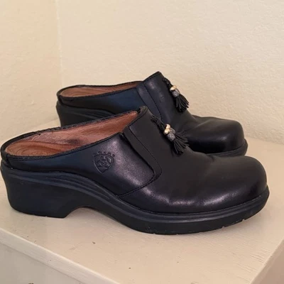 Ariat Women’s Black Leather Mendocino Mule Clogs with Tassle Size 10B - Image 1 of 4