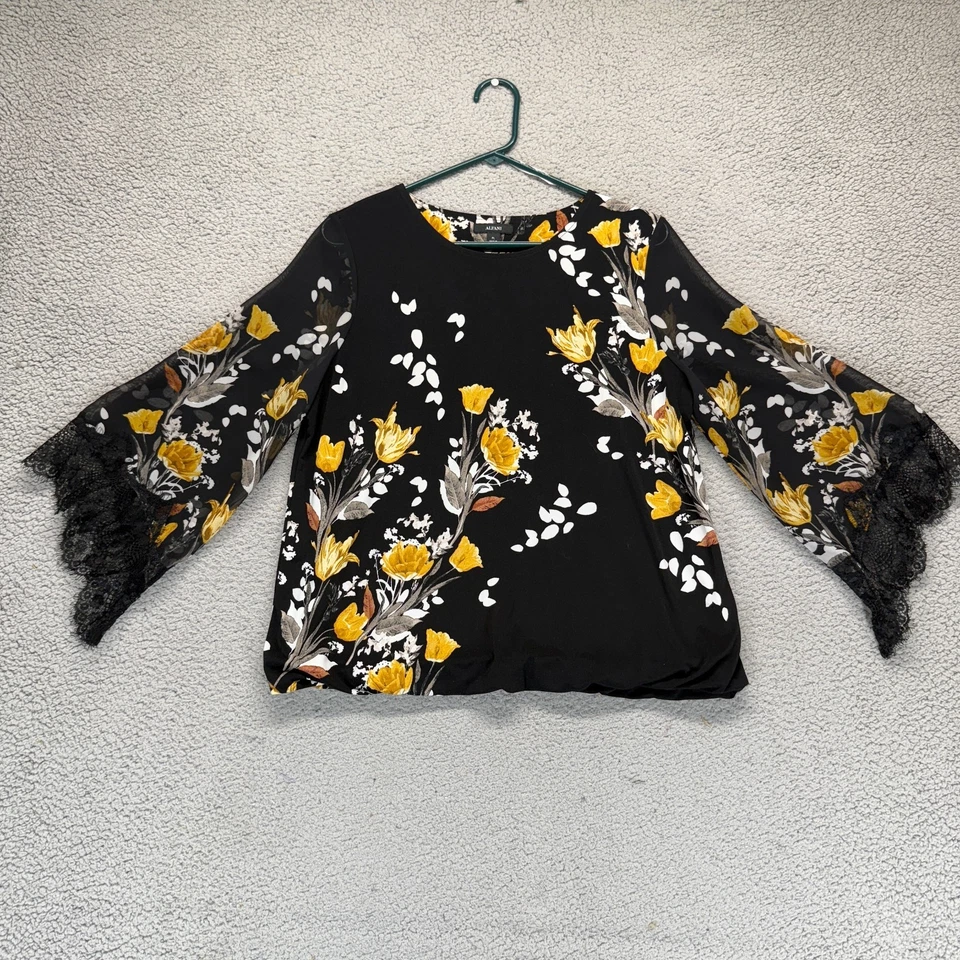 Alfani Womens Tiered Sleeve A Line Dress Floral Black Yellow Size PL - Image 1 of 4