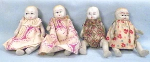 4 Dollhouse Dolls Bisque 1 Boy Romper 3 Girls Jointed Made Japan Vintage #38 - Picture 1 of 5