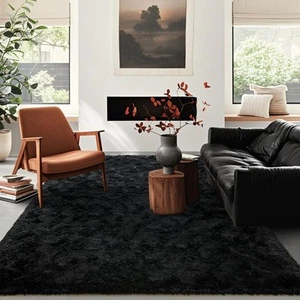 Black Rugs for Living Room Fluffy 5x8 ft Bedroom Rug Non-Slip Area Rugs Shag ... - Picture 1 of 7