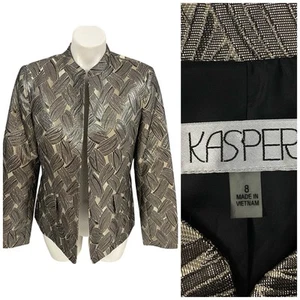 Blazer Kasper Mujer Talla 8 Lámina Dorada Chaqueta Oficina Parte Corporación Carrera Sala de Juntas - Imagen 1 de 18