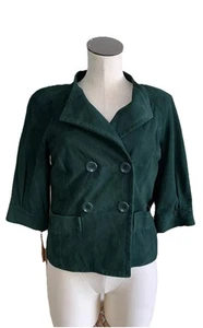 talbots women 2 petite Green Suede double breasted 3/4 sleeve jacket - Picture 1 of 6