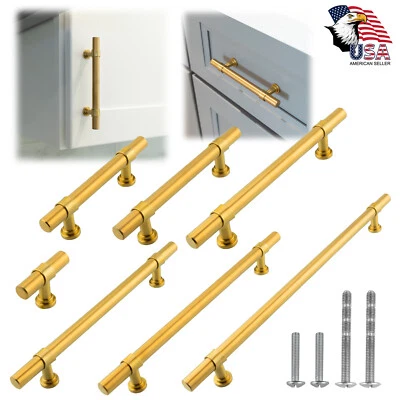 Tiradores modernos de latón satinado dorado de acero inoxidable Foto 1 de 4