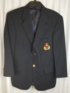 Men's Black Blazer Suit Jacket Size 40 Short Dimensional Crest Monogram Buttons - Picture 1 of 9