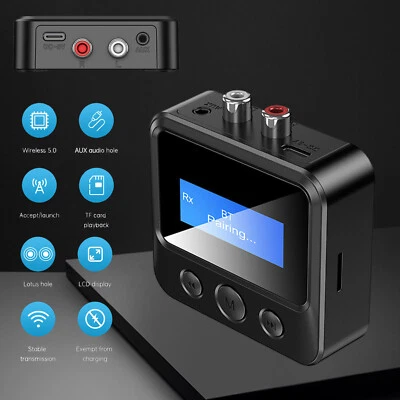 Bluetooth Transmitter Receiver Digital 3.5mm AUX to RCA HiFi Audio Adapter Black - Image 1 of 4