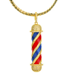 Iced Out Barber Shop Pendant 20" Miami Cuban Chain Hip Hop Necklace BCH 15108 - Picture 1 of 6