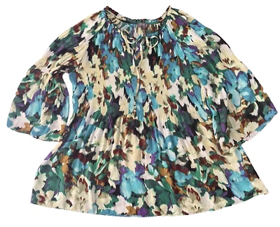 Ninety Clothing Co Pleated Tunic Floral Womens Bell Sleeves Boho Blouse Size 1X - Image 1 of 4