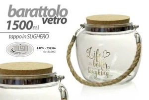 BARATTOLO CONTENITORE IN VETRO DECORATO 15*14 CM 1,5 LT TAPPO SUGHERO LDW-758386 - Foto 1 di 1