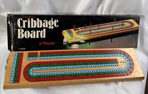 Massivholz Cribbage Brett 3 Spieler Hering Aufbewahrung bunt #2424 Made in Taiwan Vintage - Bild 1 von 8