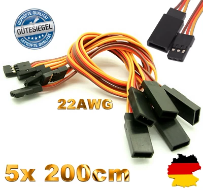 ✅ 5x Servokabel Verlängerungskabel 2 Meter 200cm 2m Servo Verlängerung JR 22AWG - Bild 1 von 4