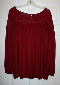 Kate & Mallory 2X Plus Burgundy Lace Drop Shoulder Knit / Chiffon Blouse Top New - Picture 1 of 4