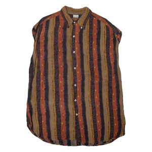 Mens Shirt Brown Viscose Striped Sleeveless L - Picture 1 of 6