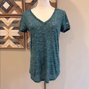 ALO Yoga Women’s V-Neck Short Sleeve Tee Green Heather XS - Picture 1 of 6