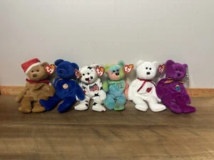 TY Beanie Babies Lot Of 6 Teddy Clubby Gloria Peace Valentino Millennium Tags - Picture 1 of 13