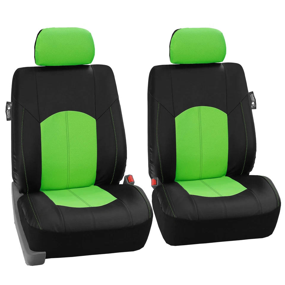 Juego de fundas de asiento de auto delanteras de cuero sintético verde de lujo negro para auto camión Foto 1 de 4