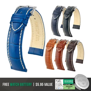 HIRSCH Modena Leather Watch Strap - Alligator Embossed Calfskin-QR+Bonus Battery - Picture 1 of 67