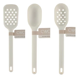 3 Silicone Kitchen Tools Set Slotted Turner & Spoon, Basting Spoon White 12” - Picture 1 of 5