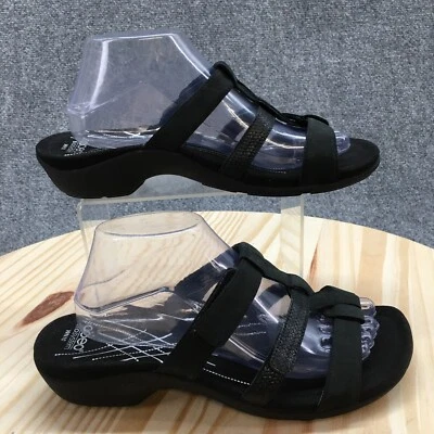 Abeo Sandals Womens 10 Narrow Nova Strappy Slides Black Leather Slip On Casual - Image 1 of 4