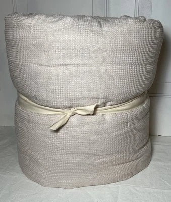 Pottery Barn European Flax Linen Waffle Quilt  Rosewater · Full/Queen Read - Image 1 of 4