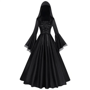Halloween Gothic Renaissance Witch's Dark Hooded Long Dress Cosplay Kostüm - Bild 1 von 16