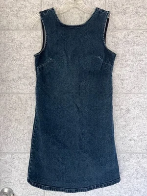 ASOS Dark Stretch Wash Blue Denim Mini Jumper Dress V Back US 4 UK 8 - Image 1 of 4