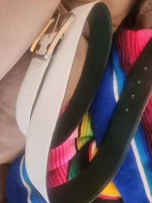 Cinturón discoteca vintage años 70 cuero vacuno texturizado 38 w reversible blanco verde 1 3/4 ancho Foto 1 de 4